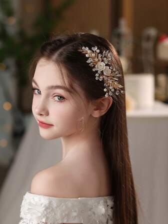 1pc Children's Headpiece, Girls' Hair Accessory Side Princess Flower Hair Comb, Elegant For Dress, Piano Recital, Runway Show, Dance Performance