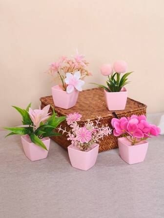 1 pieza/5 piezas Plantas en maceta rosa mini, Rosas y crisantemos artificiales en bonsái, Adecuado para decoración de bodas, hogar, restaurante, oficina, Día de la Madre, centro de mesa para banquetes
