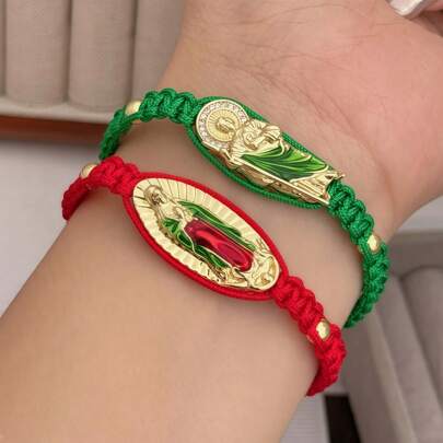 Pulsera de moda de verano, vintage, con gota de aceite, Virgen María y , icono tejido de colores, accesorio unisex elegante, adecuado para uso diario, viajes, casual