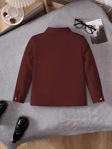 小男孩经典学院风休闲派对戒指口袋补丁酒红色正式衬衫，长袖 - 酒紅色 - 查看 2