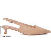 Slingback Kitten Heels For Women Pointed Closed Toe Heels Low Pumps Shoes For Party Work Office - Nude - View 1