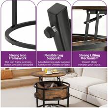 BALCONERA Round Lift-Top Coffee Table With Hidden Storage Compartment – 60x60x47cm - Brown - View 4