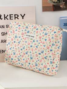 Corduroy Floral Print Travel Cosmetics Bag Set Multi-Functional Makeup Clutch Pouch Portable Handheld Item Organizer Bag Large Capacity Cosmetics Storage Bag Blue Flower Pattern Makeup Brushes Storage Bag Practical Travel Toiletry Bag With Ribbon Zipper Children's Pink Floral Pencil Case Lovely Make Up Handbag Practical Clutch Pouch For Daily Use Travel Essentials Cruise Essentials Dorm Essentials Storage Bag - Multicolor - View 16