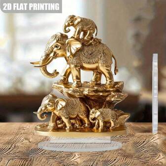 2D 平面 0.3 厘米厚，1 件金色大象家庭亚克力装饰展示，友谊礼物，客厅书桌标志，卧室，家庭办公室装饰，大象装饰品