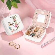 1 件奢华仿皮双层珠宝收纳盒，带安全锁 - 柔软内衬便携式耳环、项链、戒指盒 - 现代桌面展示，适合家庭或办公室，珠宝盒旅行必需品旅行配件旅行包度假返校学校用品珠宝盒 - 白色 - 查看 3