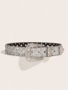 1pc Women's Heavy Duty Crystal Eye Studded Belt, Suitable For Daily Party Occasions Summer, School - Bạc - Xem 2