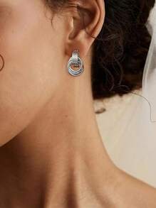 4pcs Fashion Gold & Silver Hoop Earrings For Women, Thick Stainless Steel Personalized Pendant Earrings, Lightweight & Hypoallergenic, Suitable For Daily Wear