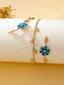 Vòng tay hoa tối giản, có thể điều chỉnh, thời trang. - Vòng tay hoa nhỏ - Xanh dương - Xem 2