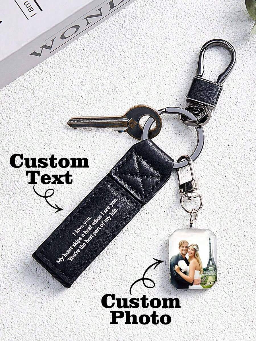 1 件定制水晶钥匙扣，带图片，定制照片钥匙扣，个性化钥匙扣，适合男士女士情人节礼物，送给男朋友、女朋友、丈夫、妻子的独特礼物，适合生日、周年纪念日、情人节