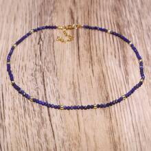 1 PIEZA Collar de piedra de lapislázuli natural hecho a mano - Espaciadores dorados minimalistas y delicados, joyería de gema azul profunda para atuendos casuales, regalo para ella, accesorio versátil, diseño elegante, artesanía de alta calidad, accesorios elegantes para mujer