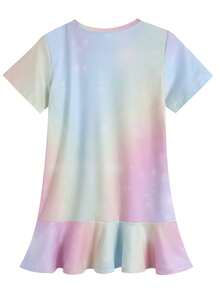 Anime-Style Beautiful Girl Patterns, Girls' Starry Sky Gradient Dresses, Girls' Dresses, Soft And Skin-Friendly, Fashionable And Versatile, Suitable As Birthday Gifts - 彩虹 - 查看 3