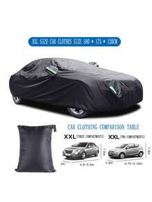 190T Coated Polyester Fabric Full Black Car Cover, Waterproof, Sunproof, With Reflective Strips - Black - View 7