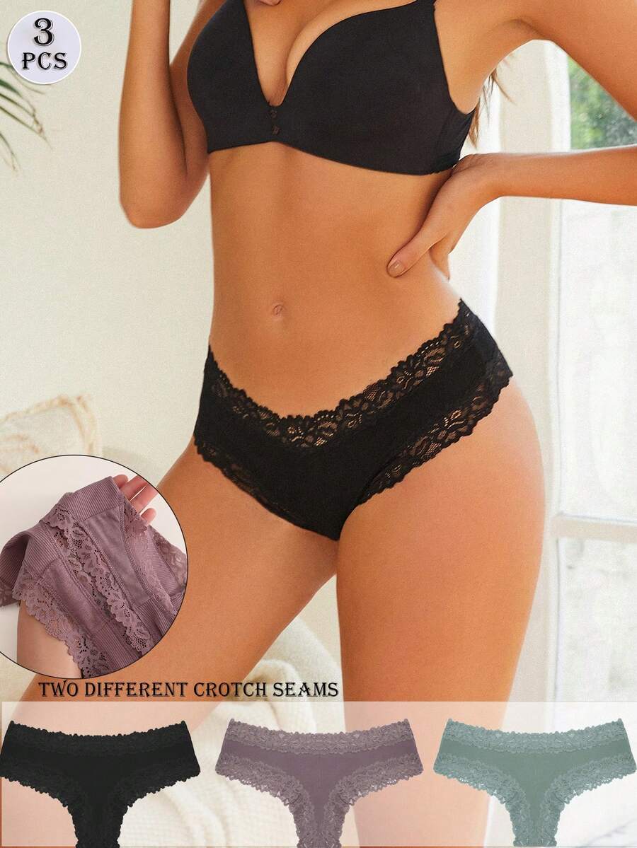 FINETOO 3 pezzi Perizomi Sexy In Pizzo A Tinta Unita Per Signora