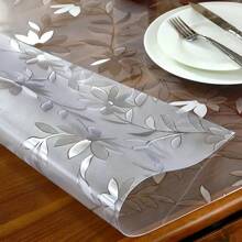 1pc Soft Glass PVC Transparent Chrysanthemum Pattern Tablecloth, Waterproof, Heat-Resistant, Oil-Proof Table Mat, Rectangular Desk Cover For Dining Table, Desk, Office Desk, Easy To Clean, Chrysanthemum Embossed, Non-Deformable, Non-Yellowing, Scratch-Resistant, Customizable, Small Table Mat Suitable For Kitchen, Coffee Side Table, Wooden Office Furniture Glass Plastic Tabletop Protection
