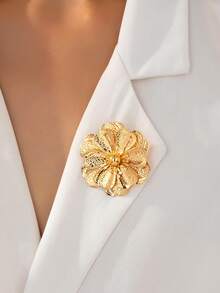 1 件小众设计高端压花多层花朵胸针，适合女性日常和派对佩戴 - 金黃色 - 查看 12