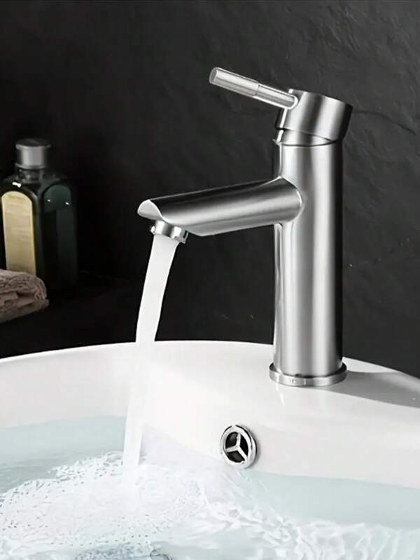 1pc Stainless Steel Single Hole Faucet, Deck Mounted Sink Tap With Single Handle Chrome Plated, Suitable For Bathroom, Kitchen, Laundry Room, RV, Hotel, Vanity Sink, Modern Home Essential, Ideal Gift