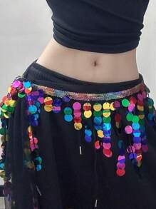 1pc Belly Dancer Cymbals Waist Wrap, Veil, Belly Chain, Hip Scarf, Mermaid Hip Scarf, Suitable For Daily Stage Performance Halloween