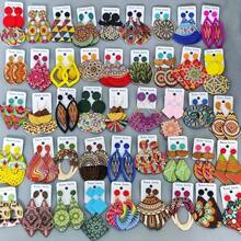 10 pares/paquete Pendientes de madera vintage con estampado colorido para mujeres, set de pendientes de pareja estilo bohemio variado para fiesta, boda, uso diario, regalos de joyería de moda, envío aleatorio