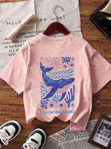 1pc Girls Printed Short Sleeve T-Shirt, Student & Young Casual Wear, Suitable For Beach Activities
