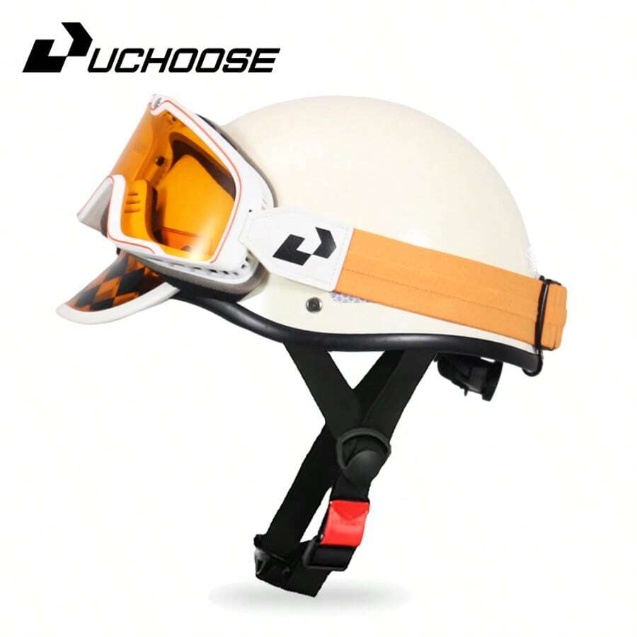 1 件复古夏季半盔，带护目镜，轻便