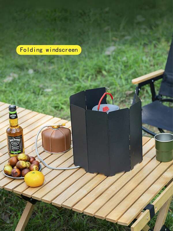 1pc Outdoor Camping Folding Gas Stove Wind Shield, Camping And Cooking Gas Stove, Alcohol Stove, Stove Equipment Wind Shield, Baffle And Fence, Head Wind Shield, Camping Fence, Gas Wind Shield Ring, Foldable Portable Wind Shield