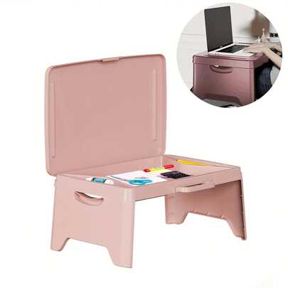 1pc Portable Folding Bedside Tafel Storage Compartment Pocket Durable PP Plastic Foldable Laptop Desk, Breakfast Tray Ergonomic Home, Office, Dorm, Travel, Sturdy Construction
