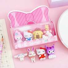Sanrio Set da 4 pezzi di simpatici Eraser Sanrio, Eraser a tema cartoni animati Sanrio, set regalo di articoli di cancelleria con My Melody, Hello Kitty, Kuromi, Cinnamoroll (stile casuale), forniture scolastiche, regali di inizio scuola, regali perfetti per feste, regali per fan