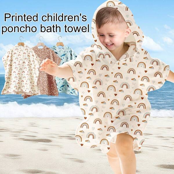 1 pièce Cape à capuche pour enfants, peignoir poncho imprimé de dessins animés pour enfants, convient pour la maison, la plage, la piscine
