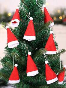 10/20pcs Christmas Hat Cutlery Holders, Mini Non-Woven Fabric Santa Claus Silverware Holders, Lollipop & Wine Bottle Toppers Decor, Dinner Table Decor For Christmas Party, Thanksgiving, And Other Festive Occasions,Christmas - Red - View 7