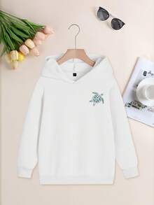 少女印花羊毛衬里连帽卫衣，温暖舒适，适合秋冬季