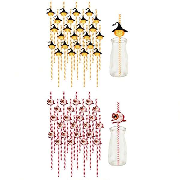 24 pezzi Cannucce di carta per Ognissanti, cannucci nere e arancioni per decorazioni da tavolo C Cluppe da bere carineable Esche adatte per feste di Ognissantotto, festa di San Valentino e divertimento