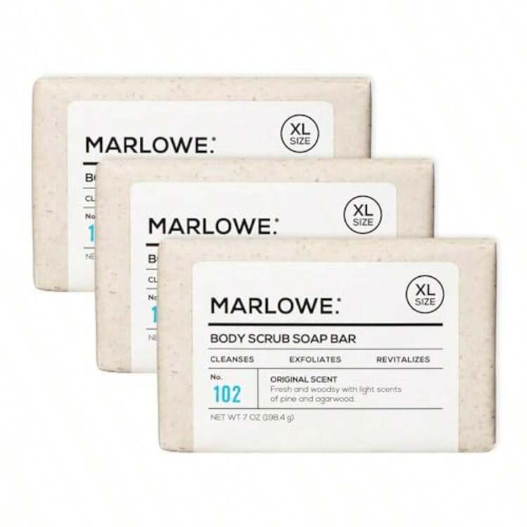 MARLOWE.. 102 Body Scrub Soap 7 Oz 3 Bars Exfoliating Soap Bar With Shea Butter Olive Oil Green Tea Extracts Cleanses Smooths Revitalizes Skin Original Sage Fir Scent - Original-Sage+Fir - View 2