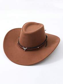 1 pièce Chapeau de cowboy respirant pour garçons avec une boucle de ceinture classique en forme de tête de taureau, parfait pour les activités de loisirs en plein air comme le camping, la pêche, la randonnée et les vacances - Polyester, non extensible, fermé par boucle, accessoires de camping - Chapeau de cowboy avec décoration tête de veau - Voir 12