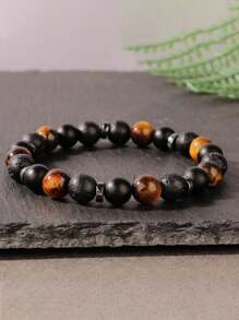 Men's Tiger Eye & Volcanic Stone Bracelet - Protection, Fashionable, And Lucky Charm For Wealth, Health, And Anxiety Relief Meditation Jewelry Unisex - Perfect Gift
