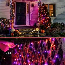 30/100 Luces LED solares para Halloween, 8 modos, naranja, morado, naranja-morado, adecuadas para exteriores, jardín, fiesta de Halloween, árbol, boda, decoración de jardín, Halloween, Navidad - Cadena de luces solares desnudas - Ver 3