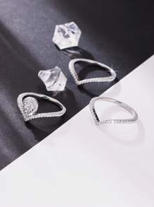 3 Stücke eleganter und innovativer V-förmiger Zirkonia-Einlage Buchstaben Design Ring Set, geeignet für Antrag, Verlobung, Hochzeit, Jahrestags-Geschenk, täglichen Lässig Tragen