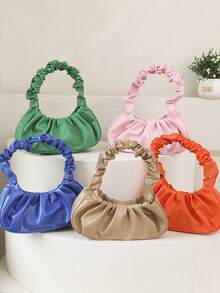 【云纹褶皱单肩包】| 合成革 | 磁扣开合，褶皱肩带 | 女士手提包 | 适合休闲或晚宴场合 | 时尚百搭 - 彩色 - 查看 11