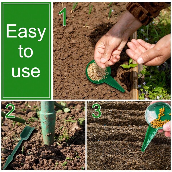 1 Sembradora de plástico verde, una herramienta de siembra ajustable con engranajes, herramienta manual de siembra para jardinería, plantador tradicional para flores y plantas