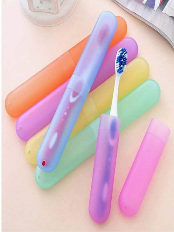 4pcs/1pc Portable Travel Toothbrush Holder, Breathable Toothbrush Storage Box, Candy-Colored Frosted Felt Toothbrush Head Protector, For Dust And Bacteria Prevention, Suitable For Daily Family Use, Business Trips, Travel, Dormitory Use, Unisex, Bathroom Accessories, Storage Accessories, Back To School.