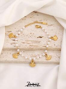 1pc Summer Ocean Style Stainless Steel Shell Pendant Bracelet, Fashionable Shell Pearl Chain Bracelet, Suitable For Women Beach Holiday Daily Wear - Bracelet - View 4