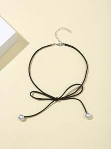 1pc Women's Vintage Simple Gothic Style Choker Necklace With Pearl Decor, Versatile Collarbone Chain