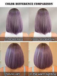 NICKY WALL Ombre Short Ash Purple Wigs For Women 10 Inch Straight Bob Wig With Side Bangs Fashion High Density Wig Synthetic Heat Resistant Fiber Soft Locs Wig For Girls Daily Party Use - Purple - View 7