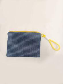 1pc Plaid Color Block Zipper Cosmetic Bag, Can Be Used As Makeup Organizer, Portable Travel Bag, Toiletry Bag, Travel Makeup Bag, Can Hold Makeup Brushes, Lipsticks, Skincare, Phones, Coins, Small Items, Ideal Gift For Christmas, Holidays