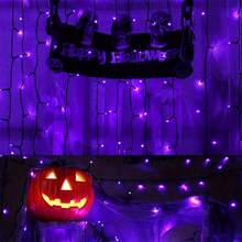 30/100 Luces LED solares para Halloween, 8 modos, naranja, morado, naranja-morado, adecuadas para exteriores, jardín, fiesta de Halloween, árbol, boda, decoración de jardín, Halloween, Navidad - Cadena de luces solares desnudas - Ver 5