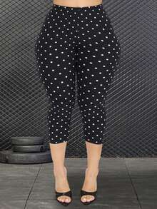 Women Polka Dot Skinny Capri Leggings Bow Tie Up Knee Length Capris Pants Sexy Stretchy Slim Fit Cropped Trousers - màu đen - Xem 6