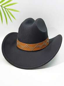 1 件心形雪花设计水钻镶嵌铜珠编织带西部优雅牛仔帽 - 涤纶、轻质、编织面料、西部牛仔帽 - 母亲节礼物