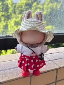 Ropa para Labubu 17cm Accesorios de muñeca monstruo Outfit Ropa Camiseta con estampado de sandía de alta y falda de punto rojo