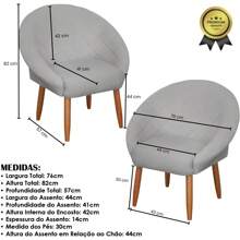 MOBLAN DECOR Set Of 1 Armchair And 1 Cozy Pouffe For Reception Comfortable Velvet Fabric Reinforced Wooden Feet - Grey - View 2