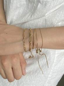 1pc Stainless Steel Metal Beaded Bracelet, Paper Clip Bracelet, Delicate Chain Bracelet, Minimalist Design, Suitable For Daily Wear, Travel And Gift, Accessory For All Seasons