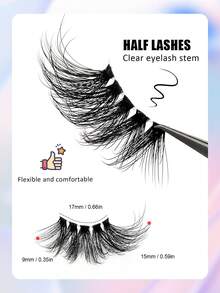 Asiteo 7 Pairs Semi-Transparent False Eyelashes, 3D Faux Mink Cat Eye Lashes, Fluffy Soft Natural Long Reusable False Eyelashes - Half Eyelashes - View 2